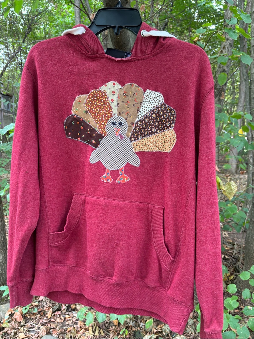 Turkey Thanksgiving Hoodie sweatshirt Fabric Appliqué vintage quilt pieces